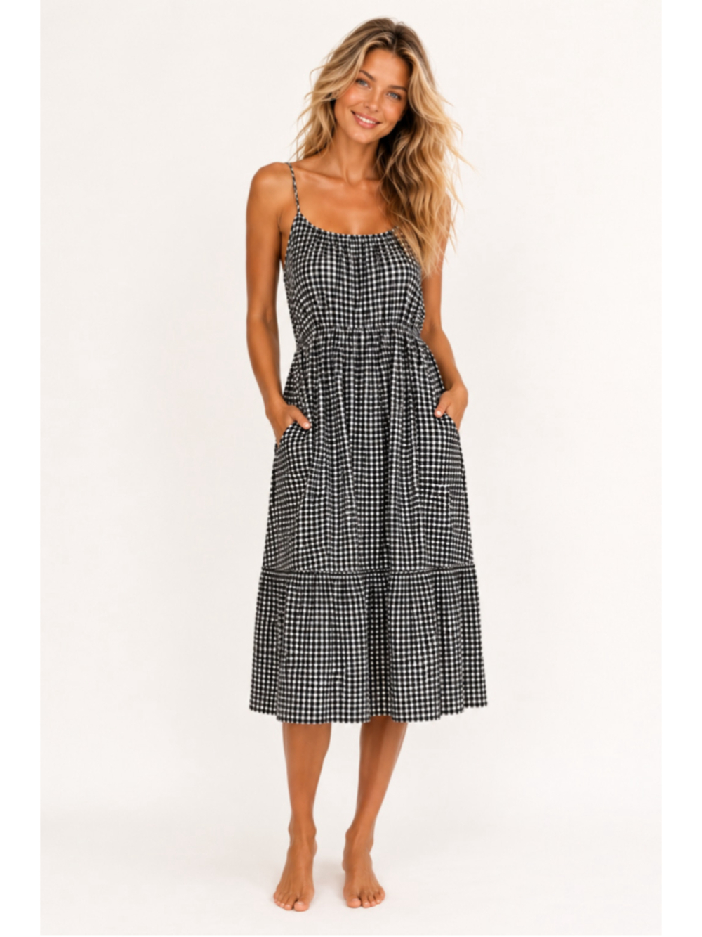 Old Navy Gingham Midi Dress Cottagecore Prairie Milkmaid Picnic Coastal Country